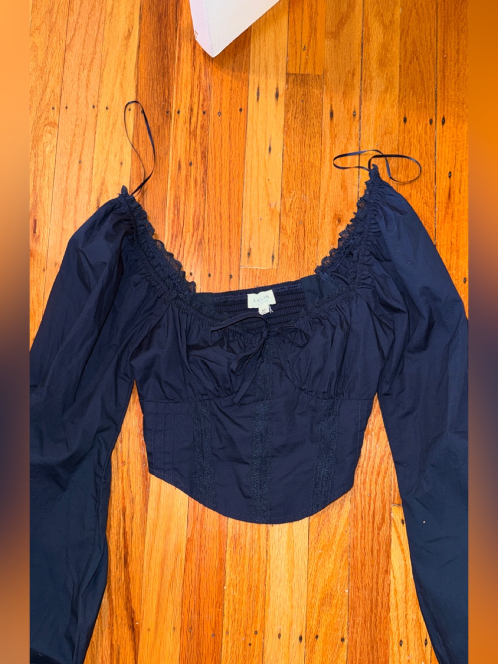 Le Lis navy Lace-Trim corset balloon sleeves - Picture 2 of 5